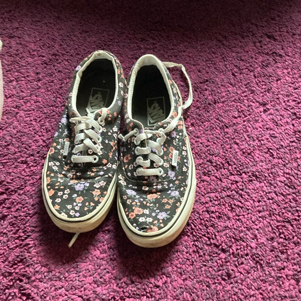 Vans Black and Pink Floral Sneakers